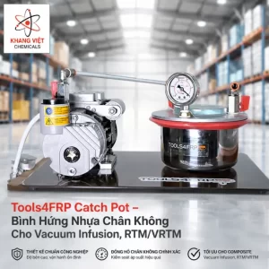 Tools4FRP Catch Pot là bình hứng nhựa chân không dùng cho Vacuum Infusion, RTM/VRTM và Vacuum Bagging, giúp bảo vệ bơm chân không trong sản xuất composite.